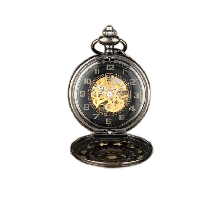 Starožitné čierne mechanické Steampunk luxusné vreckové hodinky