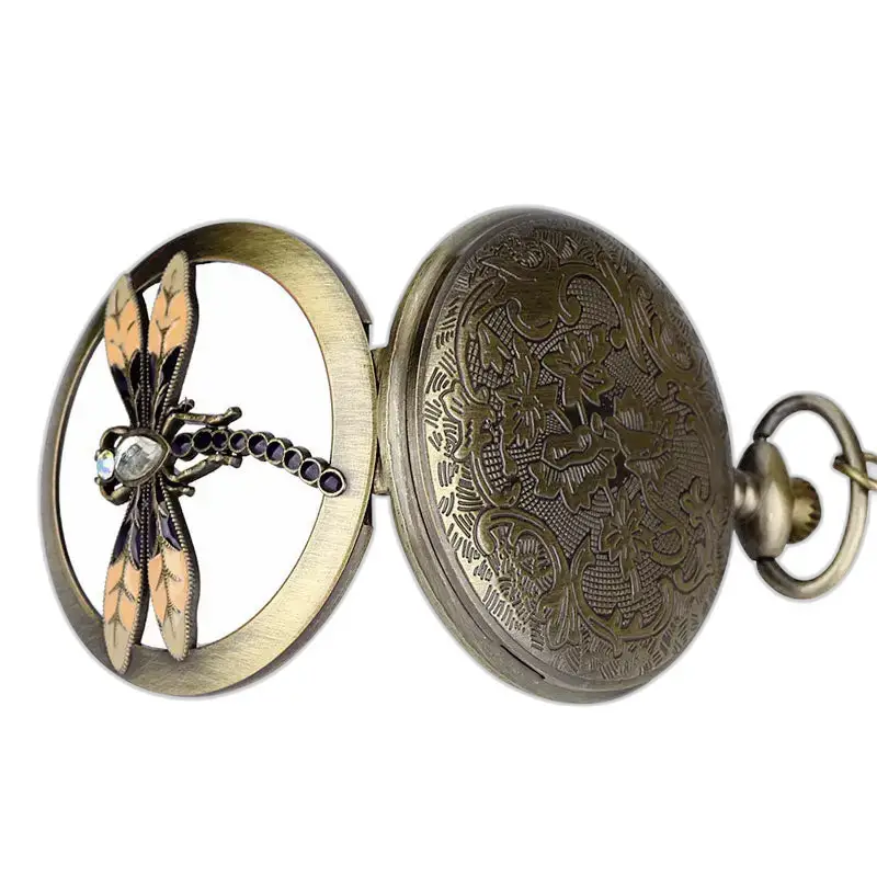 Moderné elegantné bronzové vreckové hodinky Dragonfly