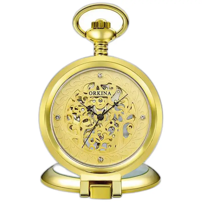 Elegantné mechanické vreckové hodinky Zlaté manuálne naťahovanie