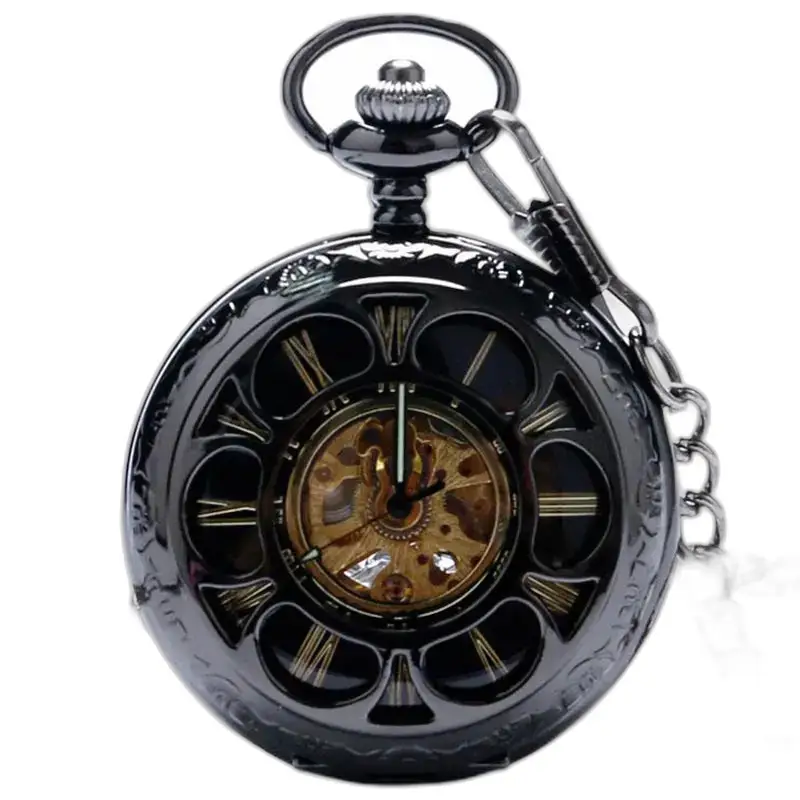 Vreckové hodinky Demi Chasseur Mechanical Chic s retiazkou a elegantným čiernym ciferníkom