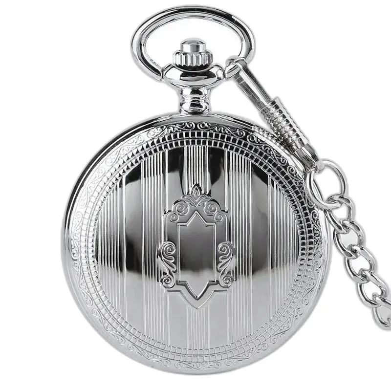 Luxusné pánske vreckové hodinky Mechanical Silver s mechanickým strojčekom a retiazkou