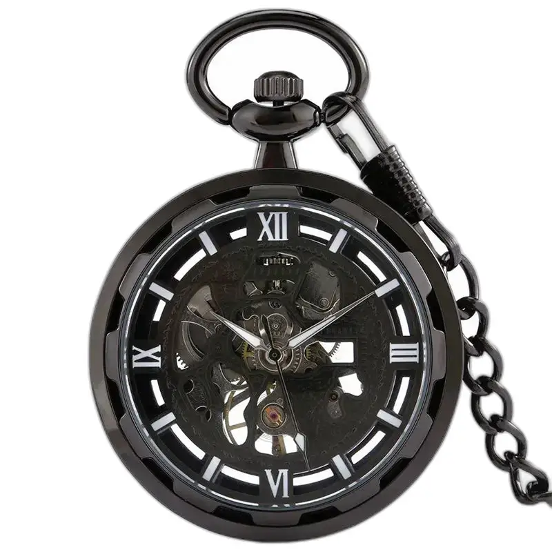 Vreckové hodinky Black Dream Chic Mechanical s elegantným čiernym skeletom