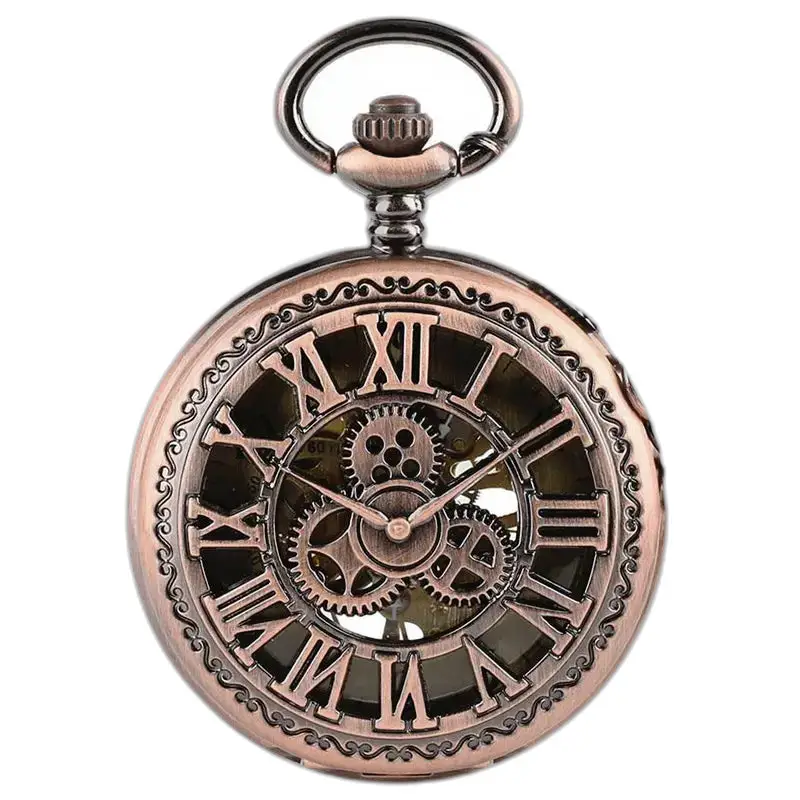 Medené mechanické vreckové hodinky v štýle steampunk so zdobeným bronzovým dizajnom