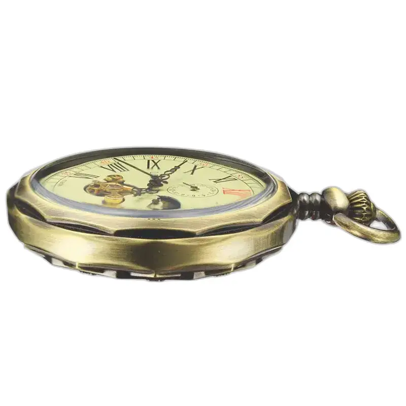 Luxusné mechanické vreckové hodinky Moon Phase v elegantnom starožitnom bronze