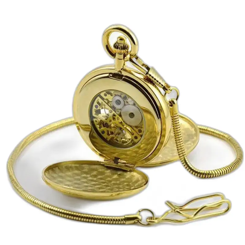 Royale Double Mechanical Luxusné vreckové hodinky so zlatou retiazkou
