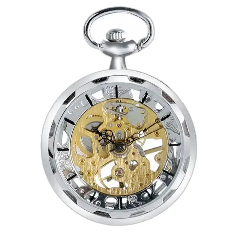 Luxusné vreckové hodinky Mechanical Skeleton v striebornej farbe s prepracovaným dizajnom