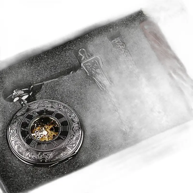 Luxusné steampunkové strieborné vreckové hodinky s retiazkou v elegantnej krabičke