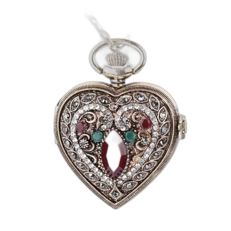 Otvorené Flip Diamond Heart Necklace Watch s elegantným dizajnom v tvare srdca