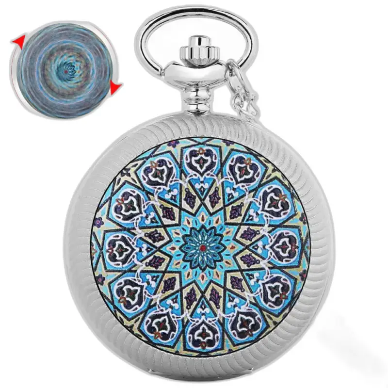 Elegantné hodinky s modrým kvetinovým náhrdelníkom Mandala s strieborným náhrdelníkom s geometrickým dizajnom