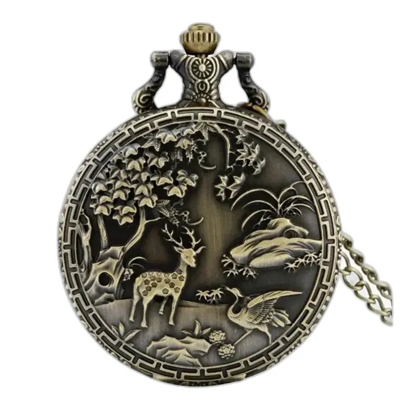 Forest Charm Vintage Bronze Necklace Watch zdobené bronzovými vreckovými hodinkami