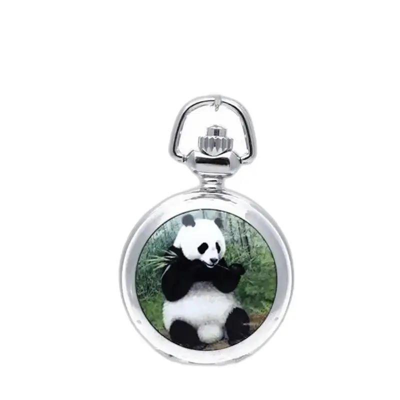 Strieborné hodinky Panda Necklace Watch s dizajnom pandy na náhrdelníku