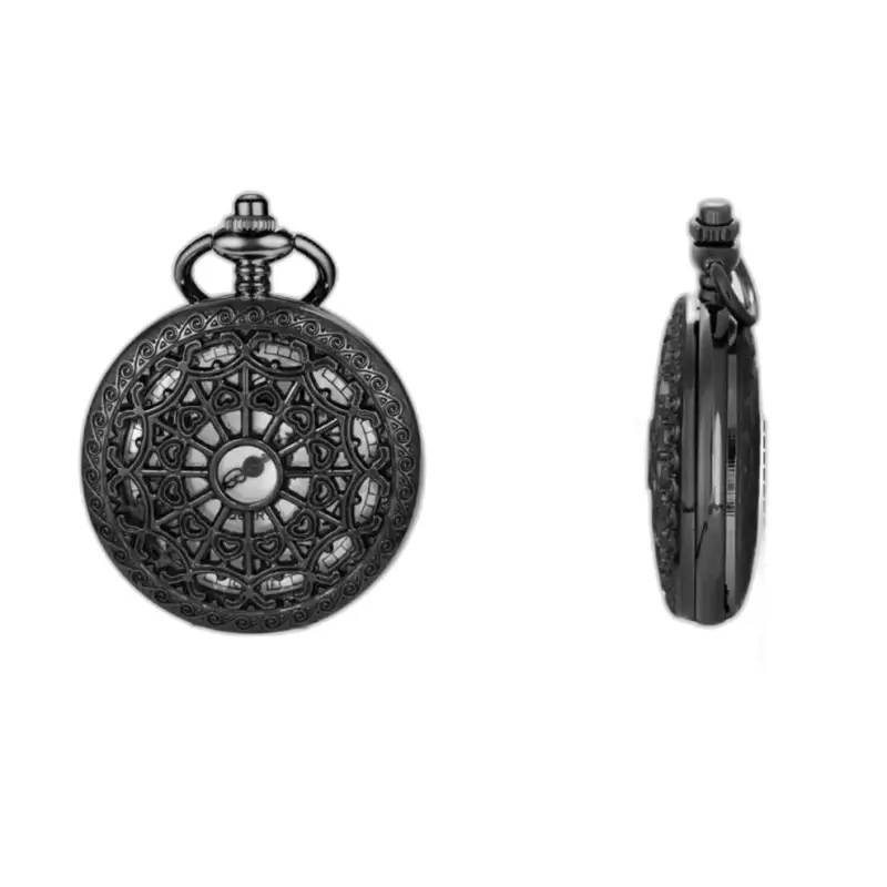 Dámske hodinky Steampunk s čiernym quartzovým náhrdelníkom zdobené čiernou a elegantnou farbou