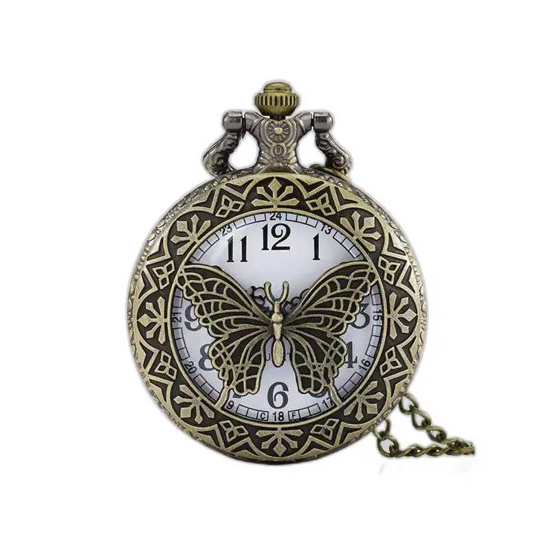 Dámske vintage hodinky s motýľovým náhrdelníkom s elegantným motýľovým vzorom