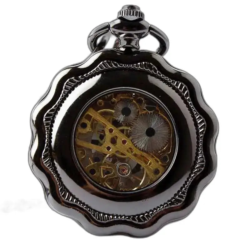 Vreckové hodinky Steampunk Platinum Gusset s elegantným mechanizovaným čiernym dizajnom
