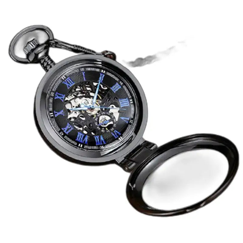 Luxusné mechanické vreckové hodinky s mechanickým strojčekom a čiernym dizajnom skeletu