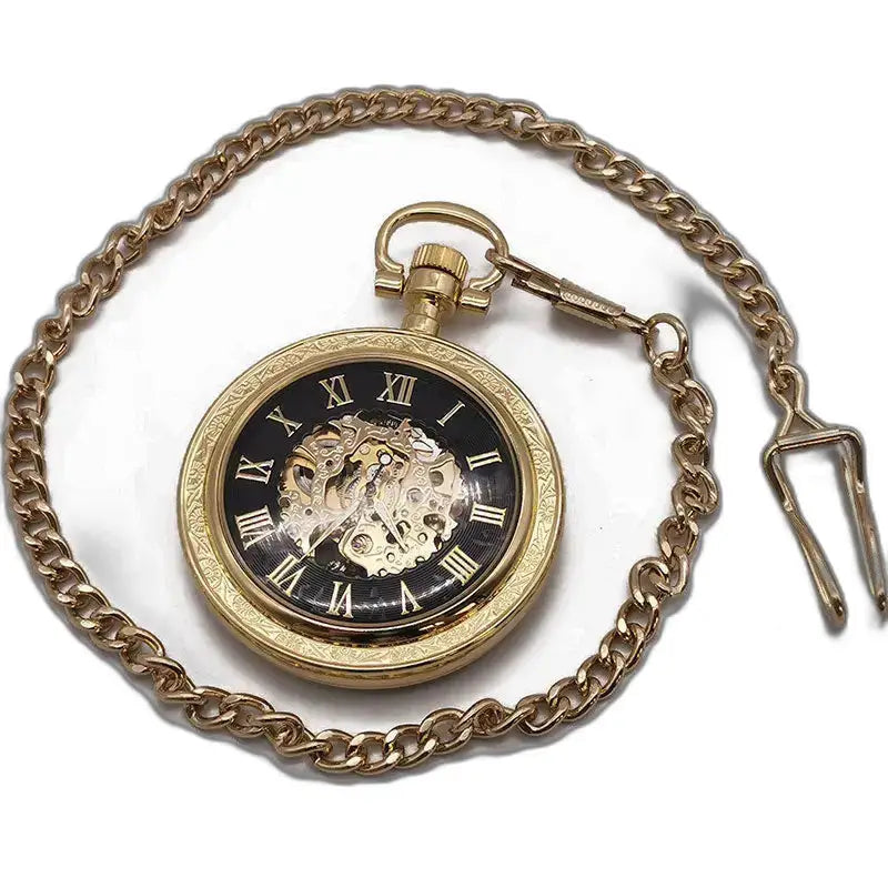 Vintage strieborné mechanické vreckové hodinky so zlatou retiazkou, klasický a elegantný štýl