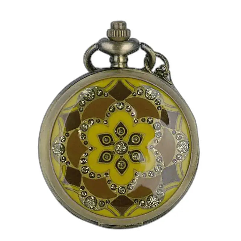 Dámske vreckové hodinky Ladybug Yellow Orange Diamonds so vzormi v žltej a hnedej farbe