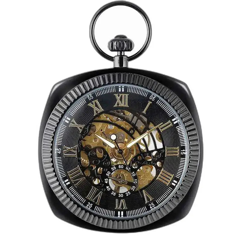 Moderné pánske vreckové hodinky s mechanickým mechanizmom, nadčasová elegancia v čiernej farbe