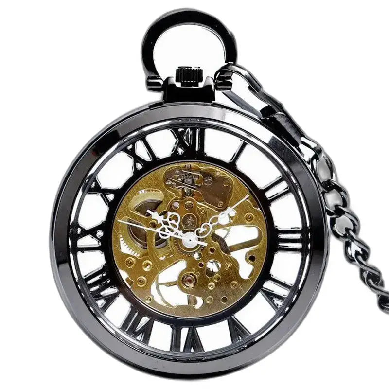 Moderné pánske vreckové hodinky Skeleton Silver s retiazkou a elegantným dizajnom