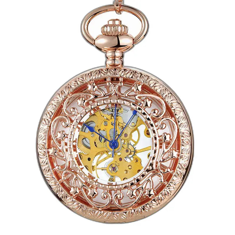Luxusné ručne vyrábané mechanické vreckové hodinky Steampunk s hodinkami z ružového zlata