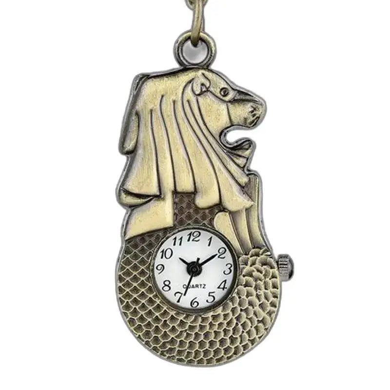 Vintage hodinky Lion s bronzovým retiazkovým náramkom v tvare Merliona