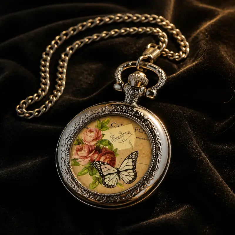 Dámsky náhrdelník na vreckové hodinky Butterfly Quartz