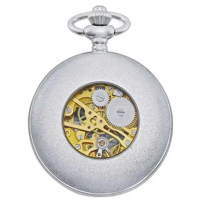 Montre à gousset Homme Moderne Argent avec attache à clip et mécanisme visible