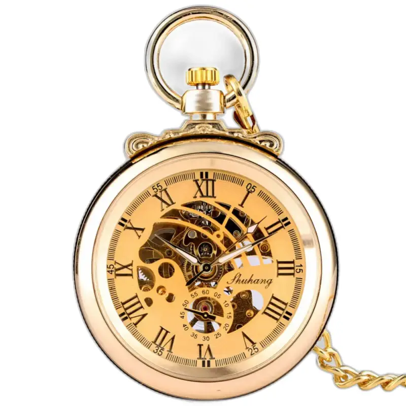 Montre à gousset mécanique Gentleman Luxe Or avec chiffres romains dorés