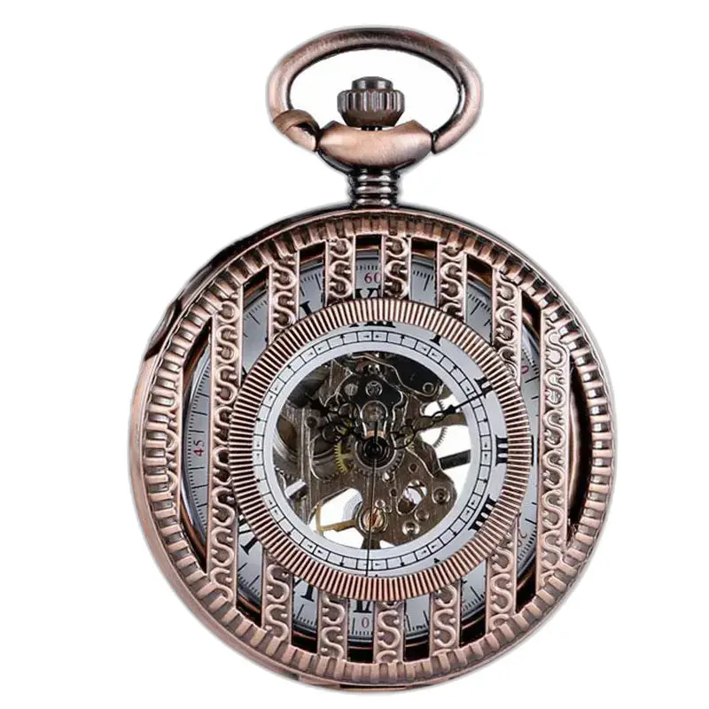 Montre à gousset Mécanique Luxe en Cuivre avec design unique et cœur squelette