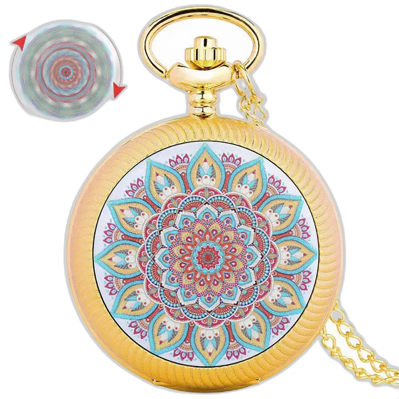 Montre à gousset or émeraude luxe avec design mandala et poche argent fleurs