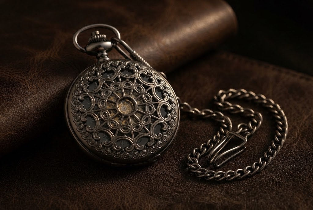 Montre à Gousset Mécanique Ajourée Chasseur Homme - Couvercle sculpté, cadran squelette