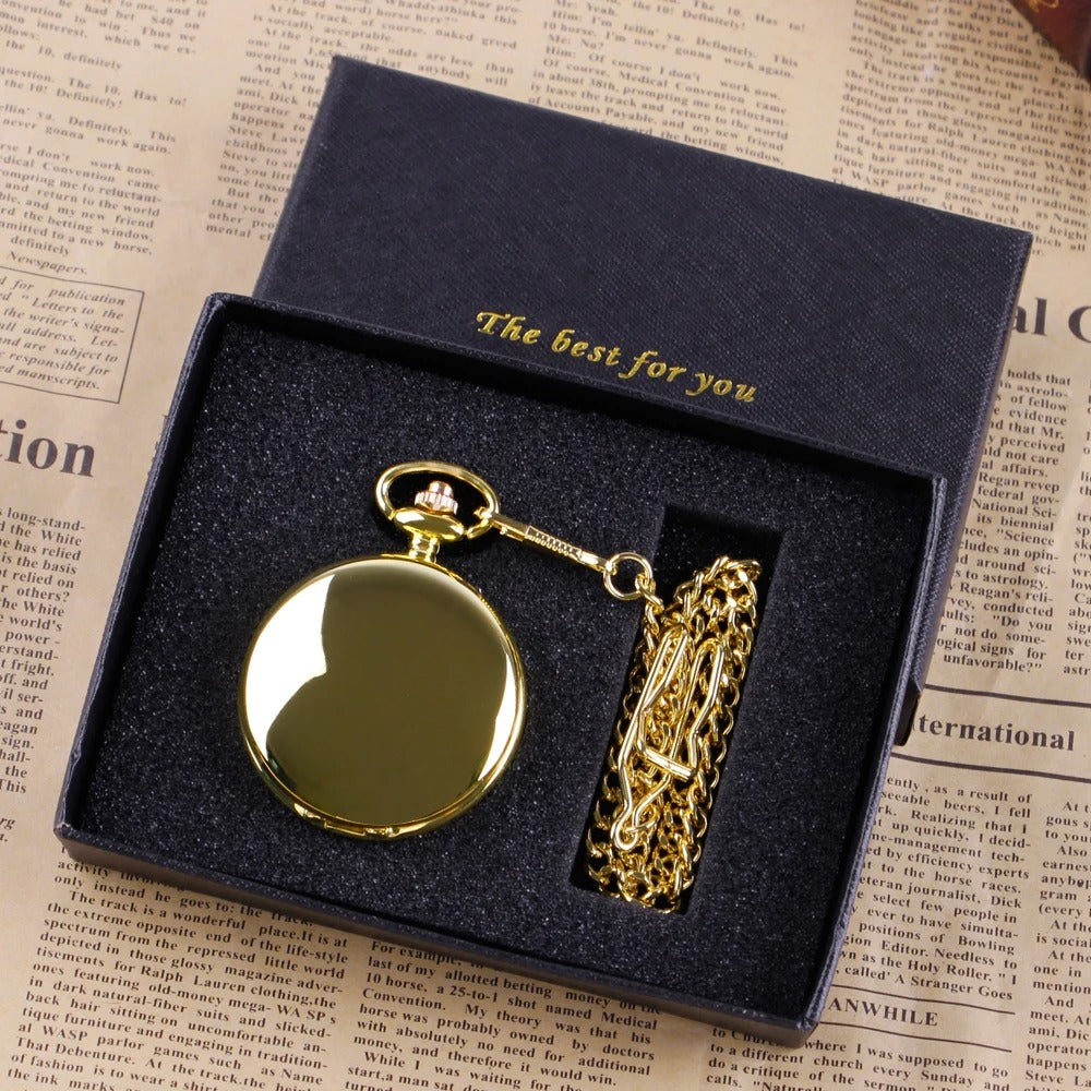 Montre Gousset Quartz Collier Femme dans son coffret cadeau doré, inscription The best for you