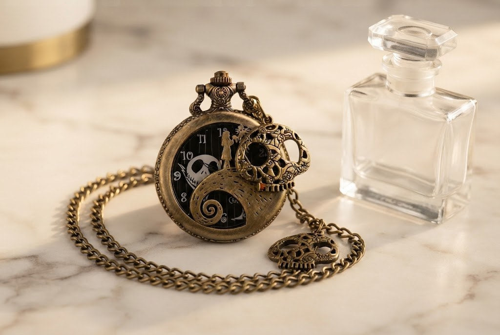 Montre à Gousset Quartz Squelette Gothique - Bronze patiné, décor ajouré