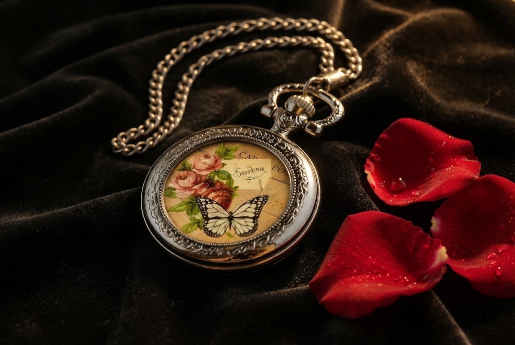 Montre à Gousset Quartz Papillon Femme Collier - Acier inoxydable, motif vintage